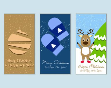 mutlu Noeller ve mutlu yeni yıl tebrik kartları vektör çizim