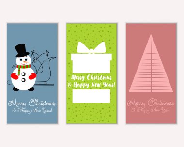 Mutlu Noeller ve mutlu yeni yıl tebrik kartları. Vektör çizim   