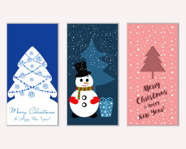 Renkli Noel kartları yılbaşı süsleri ve kardan adam vektör çizim ile