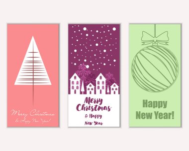 mutlu Noeller ve mutlu yeni yıl tebrik kartları vektör çizim