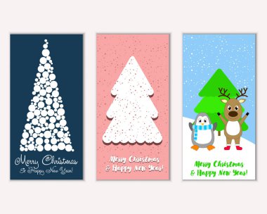 Mutlu Noeller ve mutlu yeni yıl tebrik kartları. Vektör çizim 