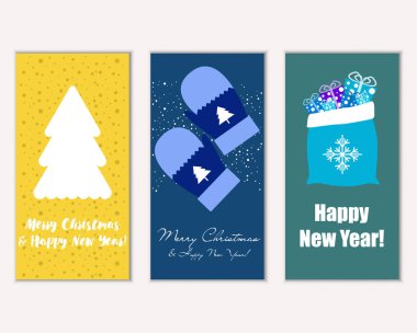 mutlu Noeller ve mutlu yeni yıl tebrik kartları vektör çizim