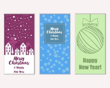 mutlu Noeller ve mutlu yeni yıl tebrik kartları vektör çizim