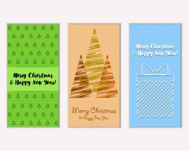 Mutlu Noeller ve mutlu yeni yıl tebrik kartları. Vektör çizim   