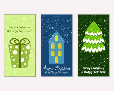 vektör çizim kış tatil tebrik kartları