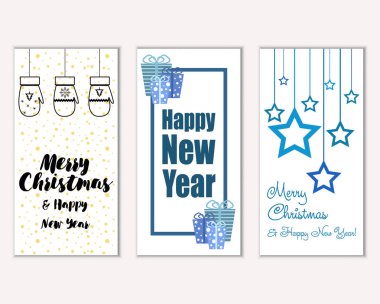 mutlu Noeller ve mutlu yeni yıl tebrik kartları vektör çizim     