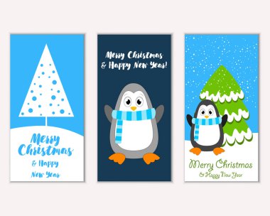 Mutlu Noeller ve mutlu yeni yıl tebrik kartları. Vektör çizim   