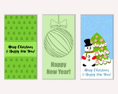 Renkli Noel kartları yılbaşı süsleri ve kardan adam vektör çizim ile