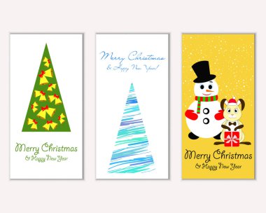 Mutlu Noeller ve mutlu yeni yıl tebrik kartları. Vektör çizim   