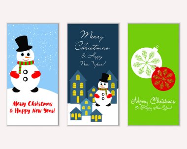 mutlu Noeller ve mutlu yeni yıl tebrik kartları vektör çizim