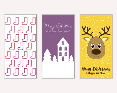 mutlu Noeller ve mutlu yeni yıl tebrik kartları vektör çizim     