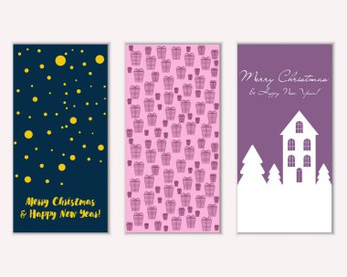 mutlu Noeller ve mutlu yeni yıl tebrik kartları vektör çizim     