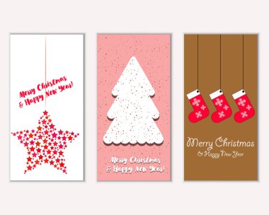 Mutlu Noeller ve mutlu yeni yıl tebrik kartları. Vektör çizim 