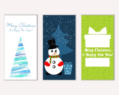 Mutlu Noeller ve mutlu yeni yıl tebrik kartları. Vektör çizim   