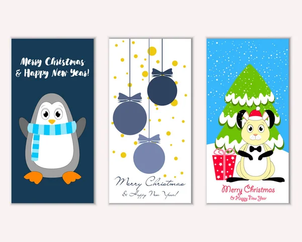 Cartes Noël Colorées Avec Décorations Nouvel Illustration Vectorielle — Image vectorielle