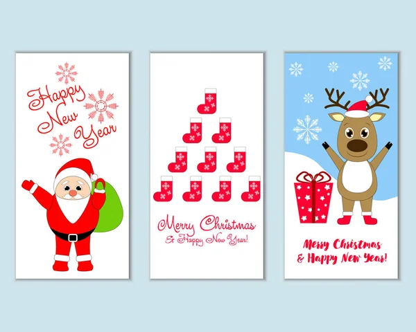 mutlu Noeller ve mutlu yeni yıl tebrik kartları vektör çizim
