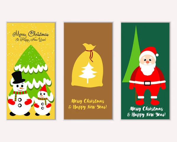 Vector Illustration Merry Christmas Happy New Year Greeting Cards — Stock Vector