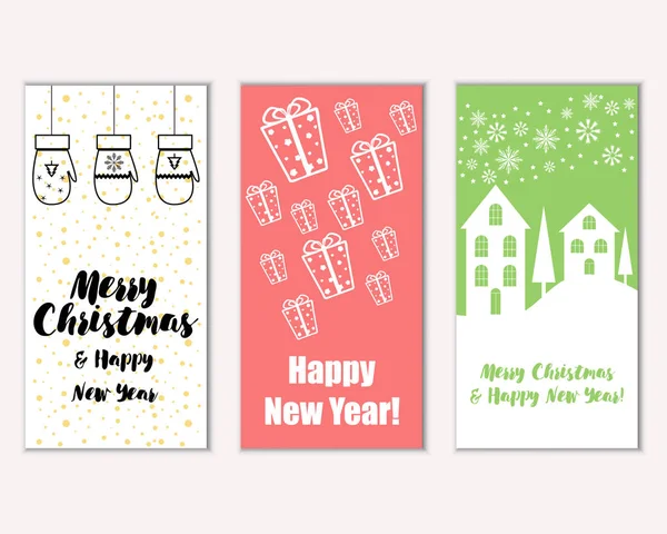 Merry Christmas Happy New Year Greeting Cards — Stock Vector