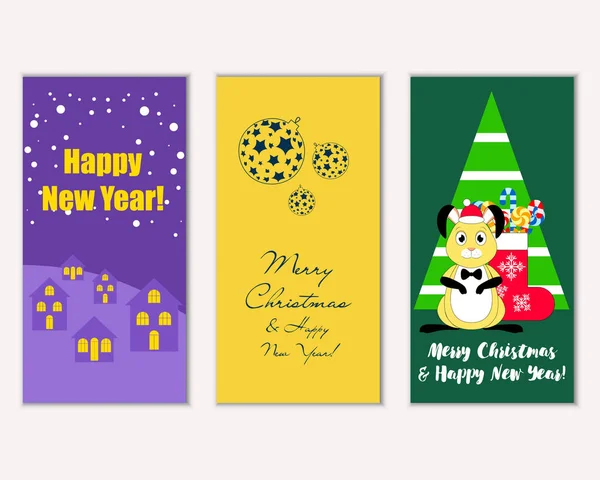 Merry Christmas Happy New Year Greeting Cards — Stock Vector