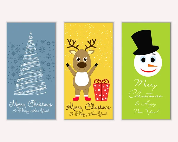 Cartões Natal Coloridos Com Decorações Ano Novo Ilustração Vetorial Boneco — Vetor de Stock