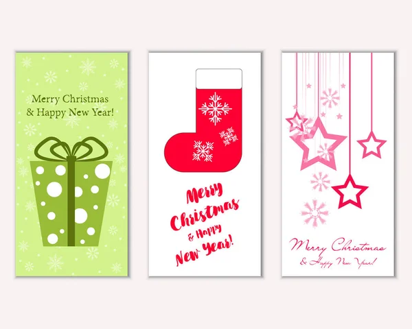 Merry Christmas Happy New Year Greeting Cards — Stock Vector