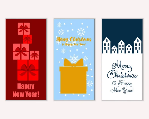 Feliz Navidad Feliz Año Nuevo Tarjetas Felicitación — Vector de stock