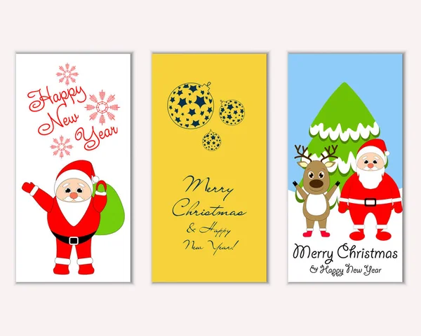 Vector Illustration Merry Christmas Happy New Year Greeting Cards — Stock Vector