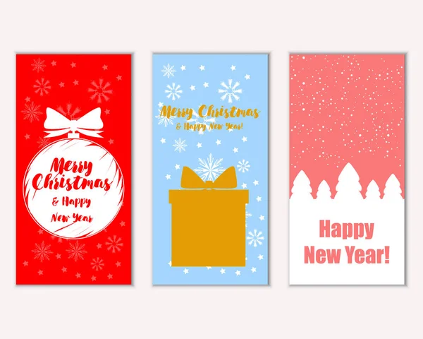 Merry Christmas Happy New Year Greeting Cards — Stock Vector