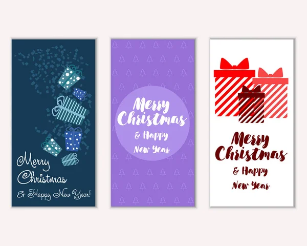 Cartões Natal Coloridos Com Decorações Ano Novo Ilustração Vetorial — Vetor de Stock