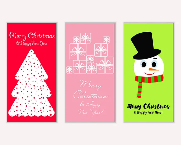 Cartes Noël Colorées Avec Décorations Nouvel Illustration Vectorielle Bonhomme Neige — Image vectorielle