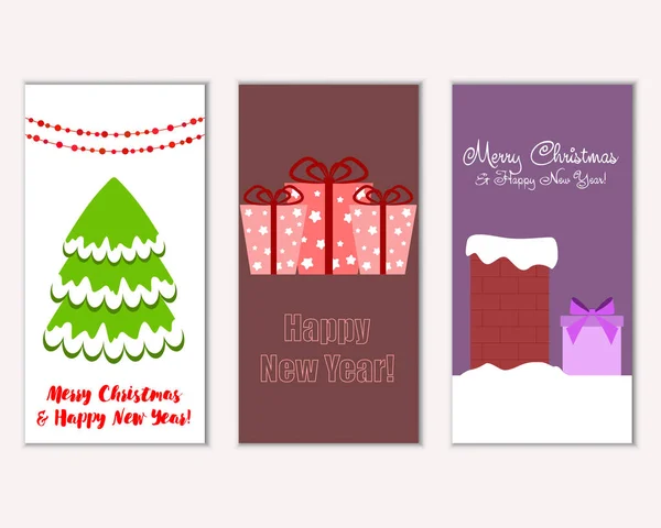 Feliz Navidad Feliz Año Nuevo Tarjetas Felicitación — Vector de stock