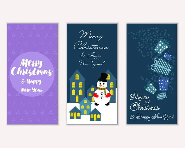 Colorful Christmas Cards New Year Decorations Snowman Vector Illustration — Stock Vector