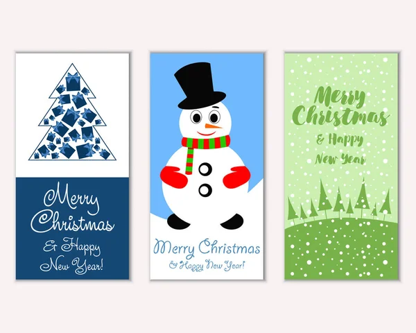 Πολύχρωμες Χριστουγεννιάτικες Κάρτες Διακοσμήσεις Νέο Έτος Και Την Εικονογράφηση Διάνυσμα — Διανυσματικό Αρχείο