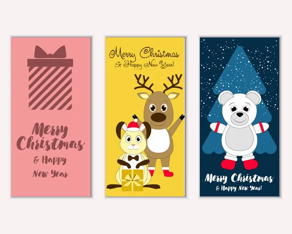 Cartões Natal Coloridos Com Decorações Ano Novo Ilustração Vetorial — Vetor de Stock