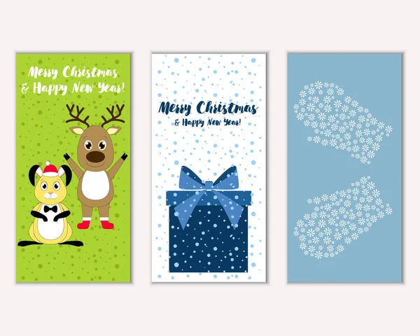 Vector Illustration Merry Christmas Happy New Year Greeting Cards — Stock Vector