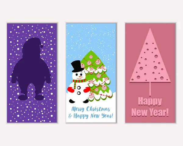 Tarjetas Navidad Coloridas Con Decoraciones Año Nuevo Ilustración Del Vector — Vector de stock