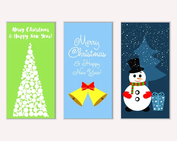 Tarjetas Navidad Coloridas Con Decoraciones Año Nuevo Ilustración Del Vector — Vector de stock