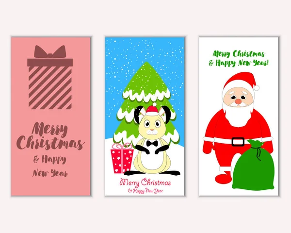 Cartões Natal Coloridos Com Decorações Ano Novo Ilustração Vetorial Papai —  Vetores de Stock