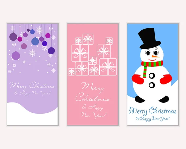 Kolorowe Kartki Świąteczne Dekoracje Noworoczne Snowman Wektor Ilustracja — Wektor stockowy