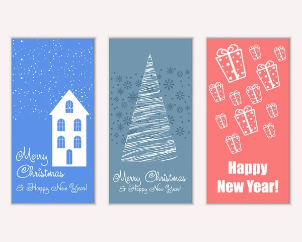 Vector Illustration Merry Christmas Happy New Year Greeting Cards — Stock Vector