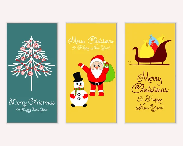 Vector Illustration Merry Christmas Happy New Year Greeting Cards — Stock Vector