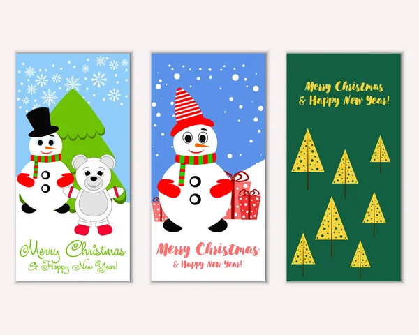 Vector Illustration Merry Christmas Happy New Year Greeting Cards — Stock Vector