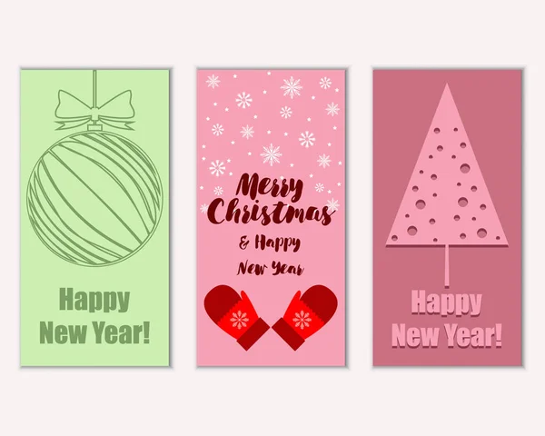 Cartes Noël Colorées Avec Décorations Nouvel Illustration Vectorielle — Image vectorielle