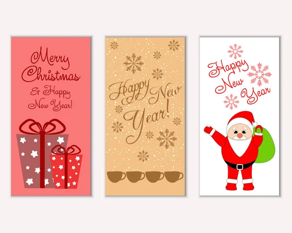 Cartes Noël Colorées Avec Décorations Nouvel Illustration Vectorielle Père Noël — Image vectorielle