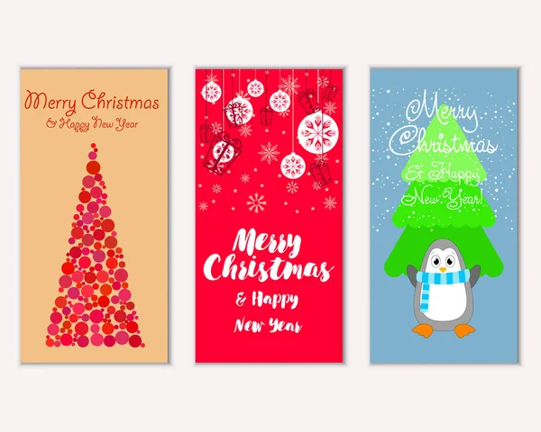 Merry Christmas Happy New Year Greeting Cards Vector Illustration — Stock Vector