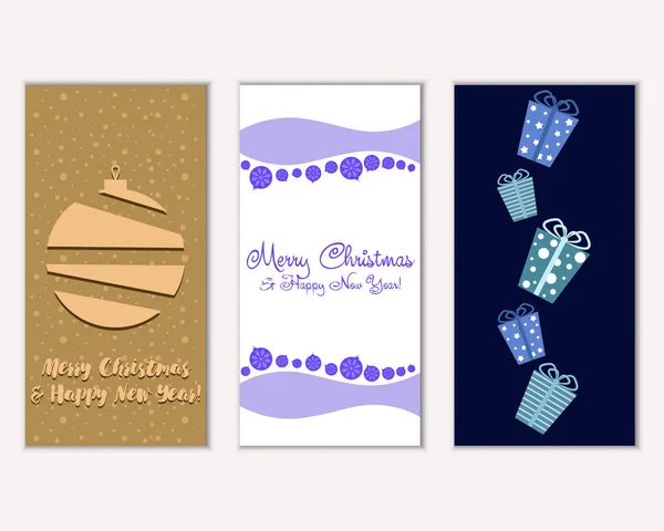 Feliz Navidad Feliz Año Nuevo Tarjetas Felicitación — Vector de stock