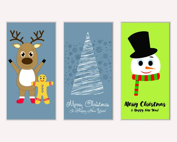 Renkli Noel Kartları Yılbaşı Süsleri Kardan Adam Vektör Çizim Ile — Stok Vektör