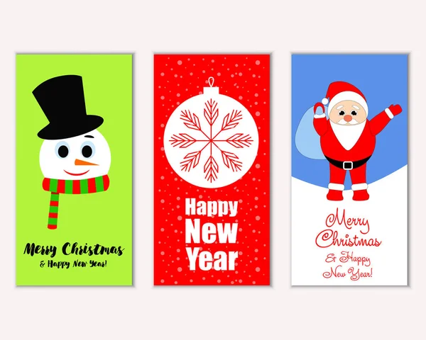 Merry Christmas Happy New Year Greeting Cards — Stock Vector