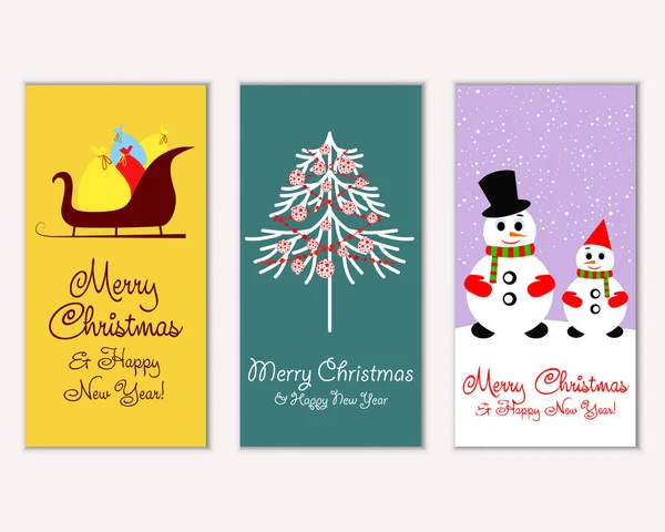 Vector Illustration Merry Christmas Happy New Year Greeting Cards — Stock Vector