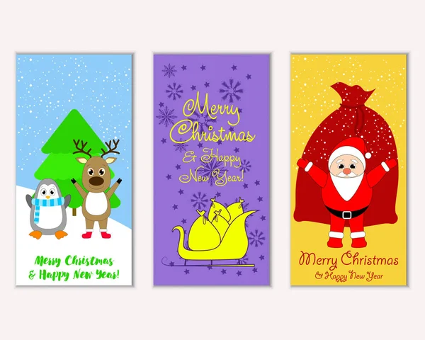 Mutlu Noeller ve mutlu yeni yıl tebrik kartları. Vektör çizim   